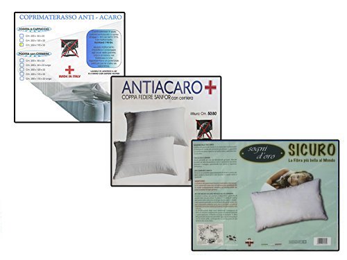 Set ANTIACARO Completo 4pz Per Letto Singolo Coprimaterasso 2 Federe 1 Guanciale