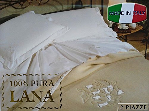 Coperta per letto matrimoniale in pura lana ricamata